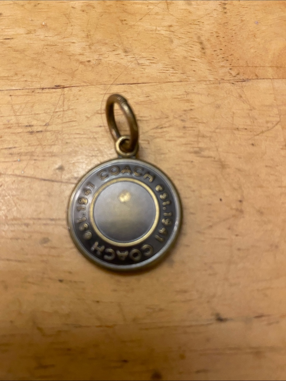 Coach vintage Brass Round Logo Charm in Antique Gold Tone with callout